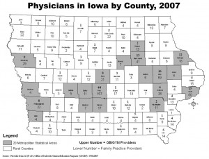 County-by-county listing of obstetric and primary care physicians in Iowa. Click to view larger graphic.
