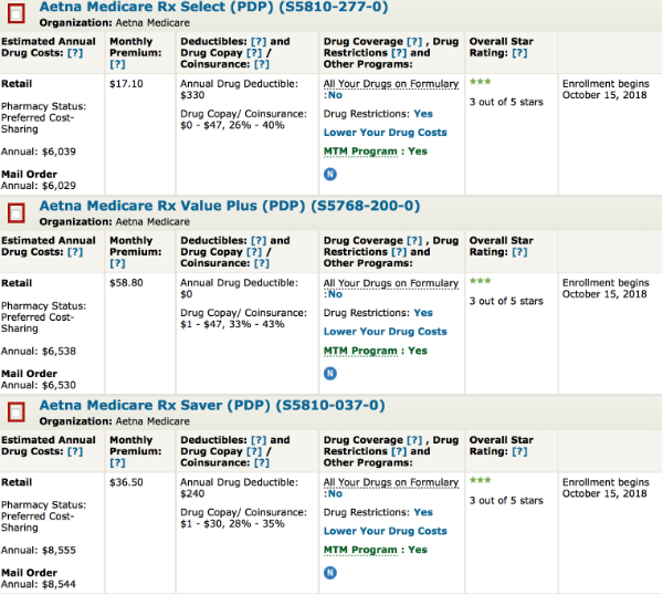 [Photo: A screencap from Medicare.gov showing different health-care plan options]