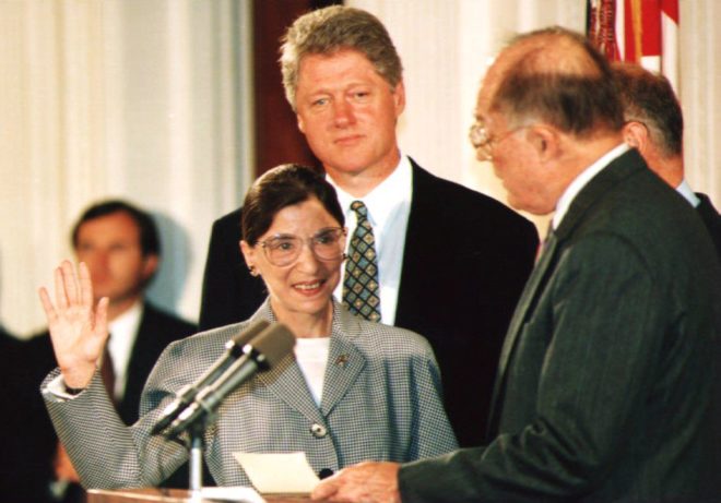[PHOTO: Ruth Bader Ginsburg is sworn-in in 1993]